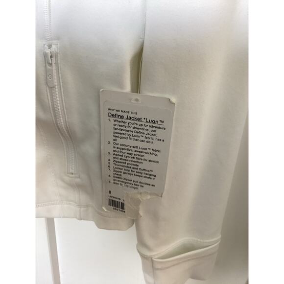 NWT Lululemon Women’s Full Zip Define Jacket Luon Activewear Athletic White SZ 8 - Picture 9 of 14